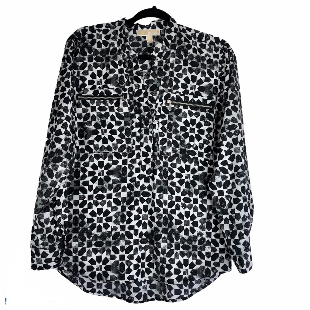 Michael Kors Black and White Long Sleeve Top